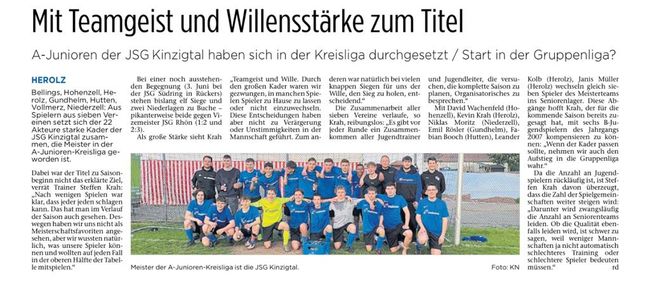JSG Kinzigtal - Aufsteiger in die Gruppenliga